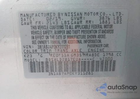 2019 Nissan Sentra Sv из США, поврежденный, VIN 3N1AB7AP0KY311281